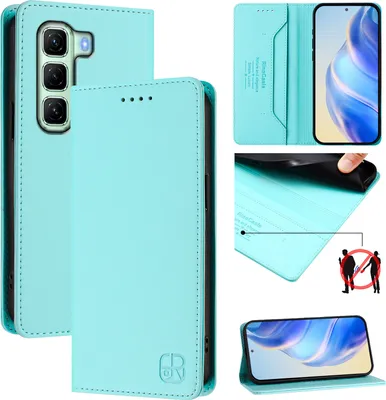 Produktbild von Lederhülle für Infinix Hot 50 4G Hülle Flip Brieftasche Kartenfächern Ständer Schutzhülle Türkis