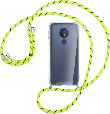 Produktbild von Handykette Backcover-Schutzhülle mit Band (Metall silberfarben) für Motorola Moto G7 Power - neongelb