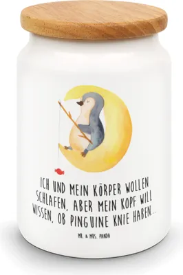Produktbild von Mr. & Mrs. Panda behälter Pinguin Mond - Weiß - Geschenk, Spruch, Neugierig, Keksdose, Schlafzimmer, Vorratsbehälter, Teedose, Angel, Dose, Kaffeedose, schlafen