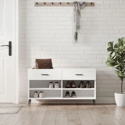 Image de Vidaxl Schuhsofa 102x35x55 cm verarbeitetes Holz Hochglanz weiß