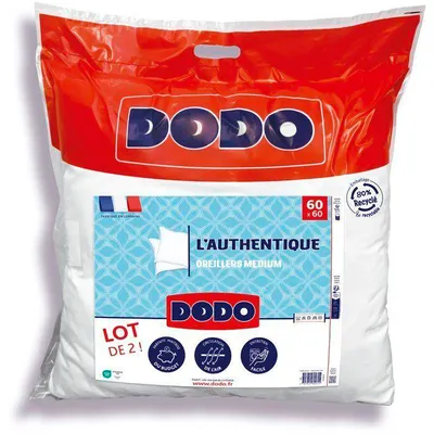 Image de DODO Lot de 2 oreillers Médium - L'AUTHENTIQUE - 60 x 60 cm - Blanc