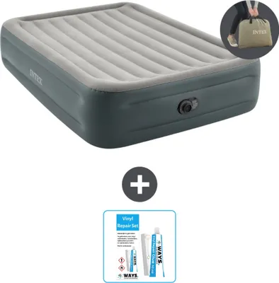 Zdjęcie produktu dla Łóżko powietrzne Intex - 2 osoby - 152 x 203 x 46 cm - Szare - Z pompką - Zestaw naprawczy