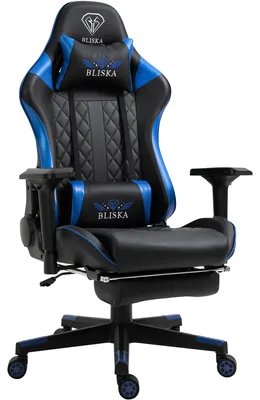 Produktbild von Chair Racing Chefsessel mit Fußstütze und ergonomsichen 4D-Armlehnen, ergonomischer Sportsitz Optik,Farbe:Schwarz/Blau