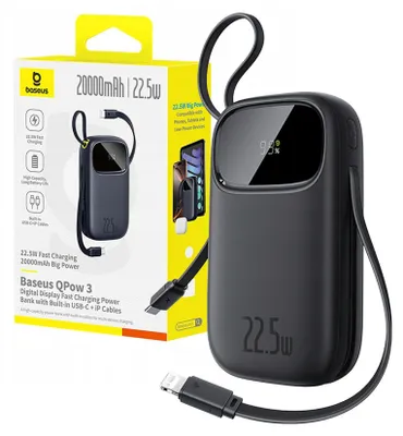 Produktbild von Baseus Powerbank 20000mAh 22.5W USB-C Lightning Schnellladegert Schwarz