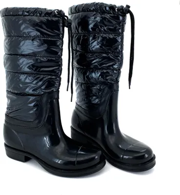 Produktbild von Gummistiefel Hochschaft Daunen Stiefel gesteppt Damen Mädchen Trend Boots Wasserdicht Regenstiefel Typ880 schwarz glänzend 37