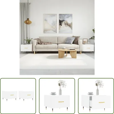 Imagen del producto de The Living Store: Juego de 2 mesas auxiliares, color blanco, 50x50x40 cm, fabricadas en material de madera