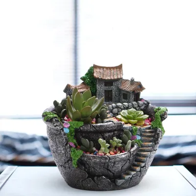 Produktbild von Pflanzen Topf Sukkulenten Pflanzen Topf mit Süße Haus Blume Korb Pflanzer Topf Garten Dekoration