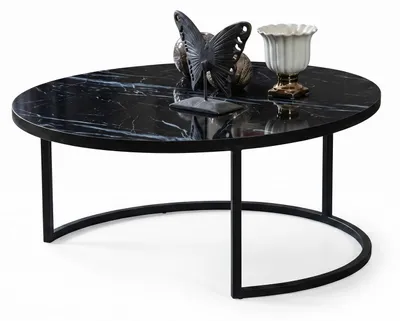Image de Table d'appoint ronde moderne, aspect marbre noir, élégante, en métal, confortable