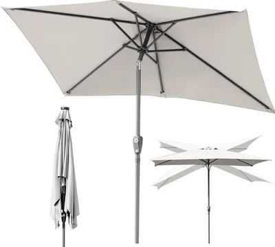 Produktbild von Hengda Sonnenschirm Rechteckig Balkonschirm Ø210x140cm Beige beidseitig um 30° knickbar mit kurbel Marktschirm Terrassenschirm Sonnenschutz Gartenschirm