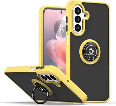 Produktbild von Hülle für Samsung Galaxy A17 5G/4G Matte Transluzent TPU Stoßfest Schutzhülle mit Ring Halter Ständer Gelb