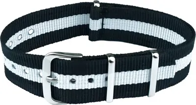 Produktbild von ClassicWatchStraps Nylon Uhrenarmband - Schwarz/Weiß, 22 mm, Silber poliert