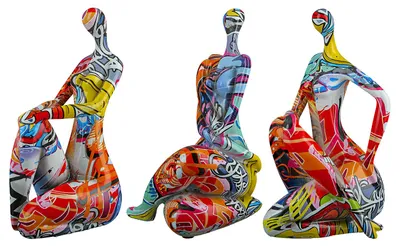 Image de Gilde Figur, femme, "Street Art", graffiti, résine, multicolore, L. 14 cm, l. 13 cm, H. 21 cm. Référence : 37181. Code EAN : 4063387371817. Lot de 3 pièces (assorties)