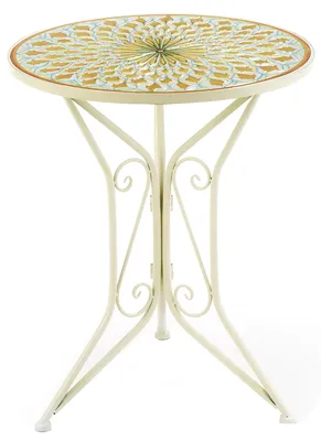 Produktbild von Kobolo Gartentisch Mediterran mit Platte in Mosaikoptik - Höhe 71 cm - weiß - Durchmesser 61 cm