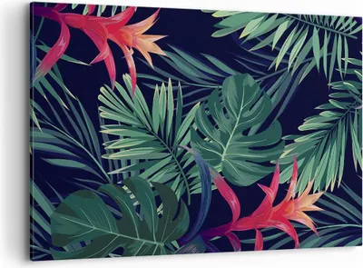 Produktbild von Bild auf Leinwand - Leinwandbild - Einteilig - Exotisch Blumen Blätter - 120x80cm - Wand Bild - Wanddeko - Wandbilder - Leinwanddruck - Bilder - Wanddekoration - Leinwand bilder - AA120x80-4308