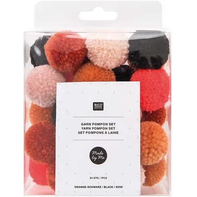 Produktbild von Made by Me | Garn Pompons 24 Stück rot-orange-schwarz mix
