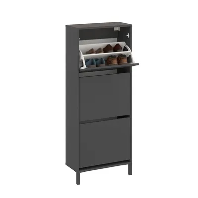 Produktbild von KOMTO Schuhschrank Schmal - Schuhregal Geschlossen mit 3 Klappen | Schuhkipper Anthrazit Trek 55 x 25 x 137 cm (BxTxH)