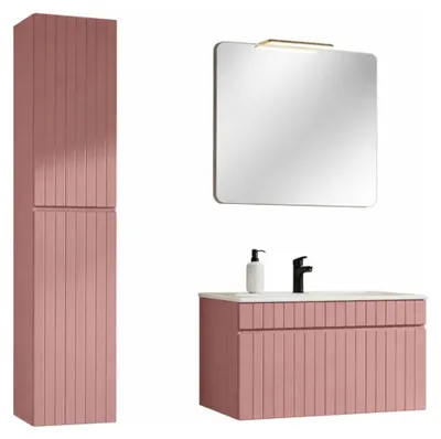 Image de Ensemble de salle de bain ICON : meuble sous vasque 80cm + vasque à encastrer + miroir + lampe LED + colonne