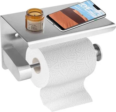 Produktbild von Famanu Toilettenpapierhalter ohne Bohren mit Ablage - gebürsteter Edelstahl