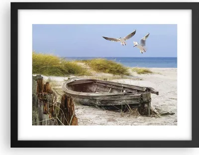 Produktbild von Gerahmtes Poster - Schwarzer Rahmen - Strand Möwen £ódŸ - 40x30 cm - Wand Bild - Wanddeko - Wandbilder - Kunstposter - Wandposter - Bilderrahmen - Bilder - Kunstdruck - Wandbild - P2BAA40x30-4170