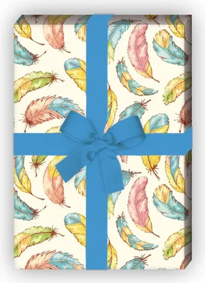 Produktbild von Zartes Geschenkpapier zum Einpacken mit leichten Federn, gelb - G10221, 32 x 48cm
