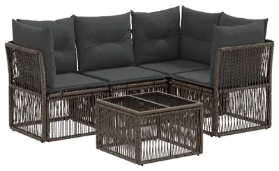 Productafbeelding van vidaXL Tuinset met 5 zitplaatsen, grijs, polyrotan