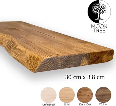 Immagine prodotto di MoonTree | mensola da parete in legno rustico Elvar, 30cmx3,8cmx110cm, rovere scuro | mensola da appendere, mensola da parete in legno per soggiorno
