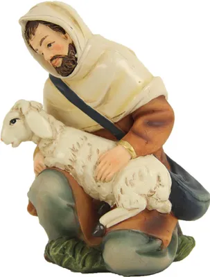 Produktbild von FADEDA Schäfer mit Schaf, kniend   / Höhe:11 cm / handbemalt / detailgetreue Krippen Figuren - Weihnachten Tisch Dekoration Krippe Zubehör
