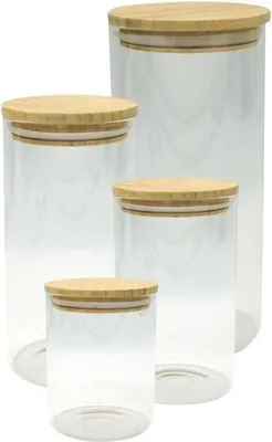 Immagine prodotto di Set di barattoli di vetro, 4 pezzi, Fackelmann Nature, coperchio in bambù, 0,9 l, 1,15 l, 1,5 l, 2 l