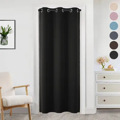 Produktbild von 86x203cm Czarna zaciemniająca termiczna kurtyna drzwiowa Jednokolorowa kurtyna drzwiowa z oczkiem