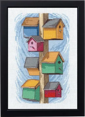 Produktbild von Permin Kreuzstich Stickpackung "Vogelhäuser II", Zählmuster, 29x20cm, 92-0164