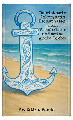 Produktbild von Mr. & Mrs. Panda Handtuch Anker Blau Design - Weiß - Geschenk, badezimmer, Lustige Sprüche, Gästetuch, Klein, Baumwollhandtuch, Kleines