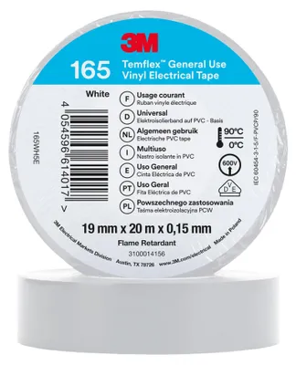 Zdjęcie produktu dla Taśma izolacyjna 19mm x 20m PVC Temflex 165 biała 7100184808