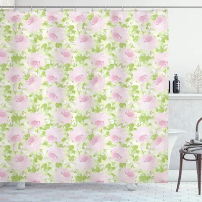 Immagine prodotto di ABAKUHAUS Tenda da doccia Shabby Flora, classico motivo floreale primaverile dai colori pastello, 175 x 180 cm, rosa chiaro e verde pallido