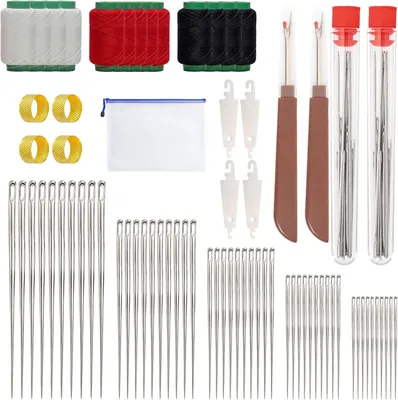 Imagen del producto de Kit de agujas de acero, de 74 piezas, con ojales grandes, para costura a mano