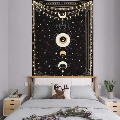 Obrázok produktu pre Astrologický nástenný obraz, retro hviezdna obloha, čierna, 150 x 130 cm