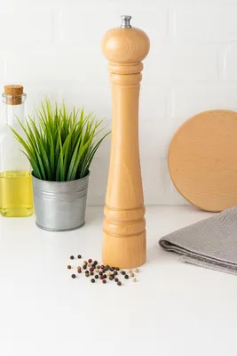 Image de Moulin à poivre et sel naturel 32 cm | Moulin à épices en bois à main | Moulin de cuisine écologique | Moulin naturel à sel et poivre