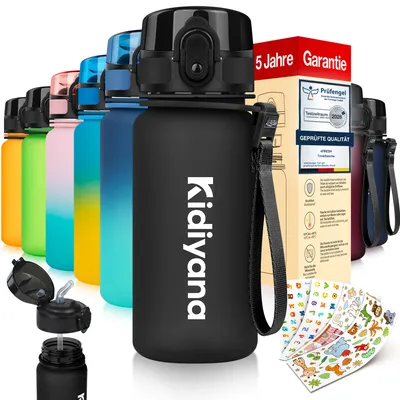 Image de Gourde pour enfants 4FRESH 350 ml en Tritan – sans BPA, étanche avec paille, ouverture en un clic, dragonne et autocollants