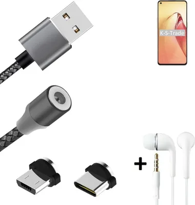 Produktbild von K-S-Trade® Hochwertiges Magnet-Lade-kabel Sync-Kabel Daten-Kabel + Kopfhörer kompatibel mit Oppo Reno8 Pro mit USB-Typ-C-Anschluss und