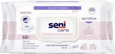 Zdjęcie produktu dla Seni Care Sensitive, Chusteczki pielegnacyjne biodegradowalne, 68 sztuk
