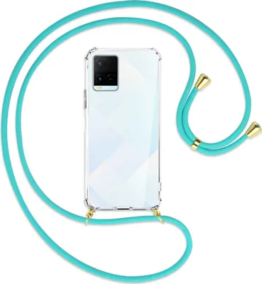 Produktbild von Handykette Backcover-Schutzhülle mit Band (Metall goldfarben) für vivo Y21s (6.51''), Y33s - türkis