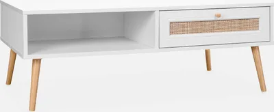 Produktbild von sweeek - Couchtisch mit Rattan-Geflecht 110 x 59 x 39 cm - Blanc cassé