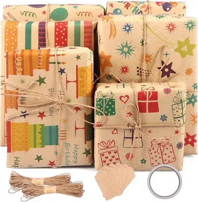 Produktbild von Geschenkpapier Set mit Jute, Etiketten und Klebeband