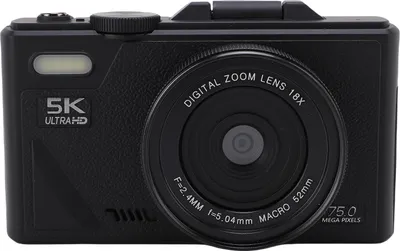 Zdjęcie produktu dla Kompaktowa kamera WiFi Elprico z 75 MP, wideo 5K Ultra HD, autofokusem AI, wykrywaniem uśmiechu i 18-krotnym zoomem cyfrowym do podróży, vlogów i zdjęć z zabezpieczeniem przed drganiami (czarna)