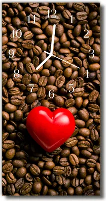 Produktbild von Tulup Glasuhr Wanduhr Küchenuhr Echt-Glas 30x60 Kaffeebohnen Herz Mehrfarbig