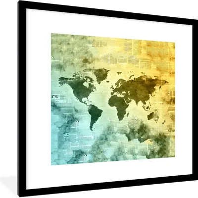 Produktbild von MuchoWow® MuchoWow® Gerahmtes Poster Weltkarte - Wasserfarben 40x40 cm - Poster mit zchwarzem Bilderrahmen - Poster - Plakat im Rahmen