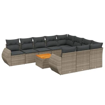 Produktbild von 11-tlg. Garten-Sofagarnitur mit Kissen Grau Poly Rattan