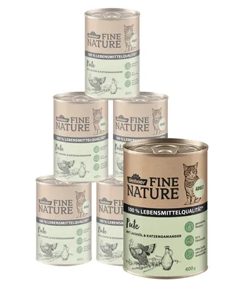 Produktbild von Dehner Fine Nature Katzenfutter, Nassfutter getreidefrei, für ausgewachsene Katzen, Pute, 6 x 400 g Dose (2.4 kg)