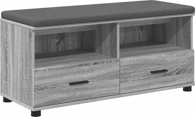 Produktbild von vidaXL Flurbank mit Kissen mit Regal Graues Sonoma 100 x 38 x 46 cm