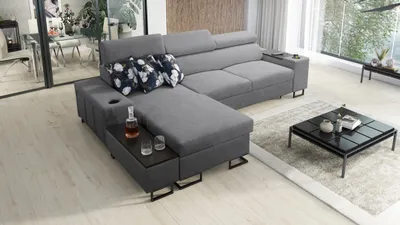 Obrázek produktu pro Kaiser Möbel  moderní rohová sedací souprava MELODY I MINI s USB a poličkou Sawana Grey Levá