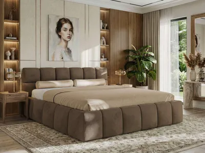 Produktbild von MKS MEBLE Polsterbett NIRA CLASSIC mit Bettkasten und Lattenrost gepolstertem Kopfteil Stauraumbett Gasdruck 200x200 Braun Velvet